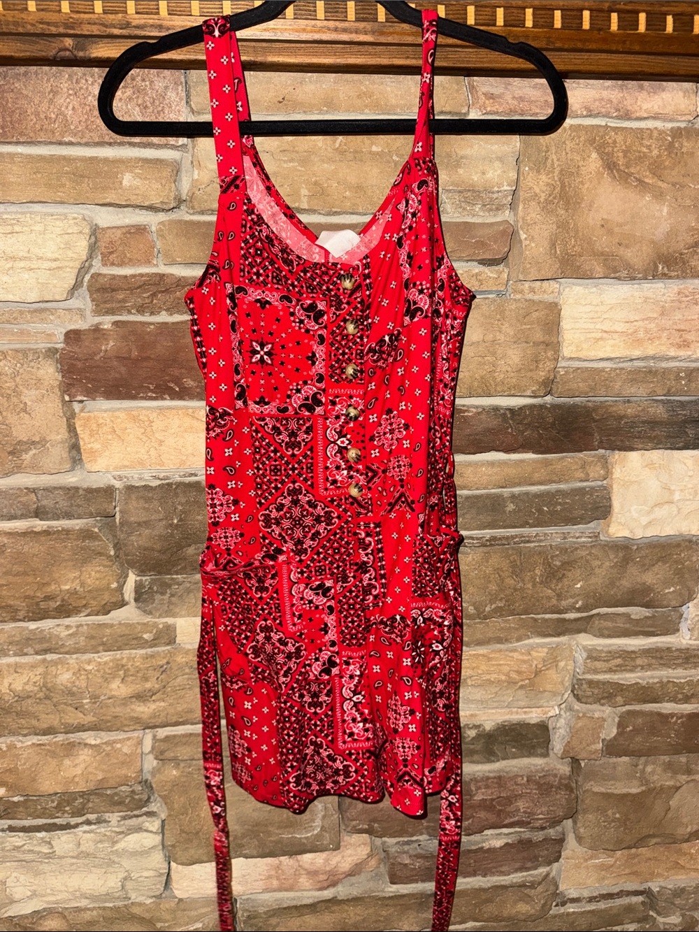 No Boundaries Red Bandana-Print Romper